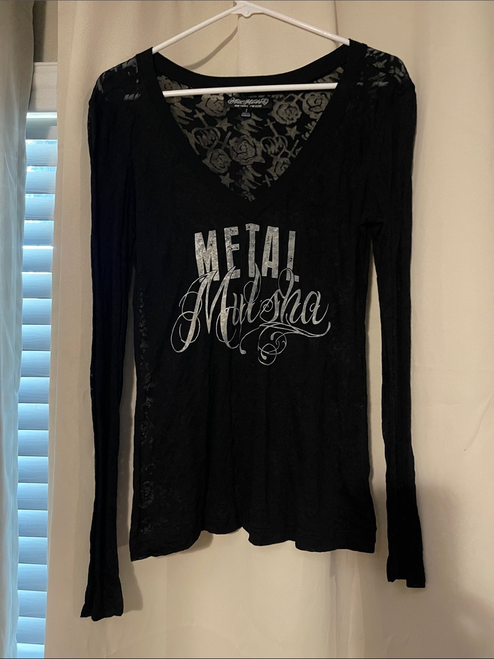 Metal Mulisha Black Long-Sleeve V-Neck Top with Silver Logo
